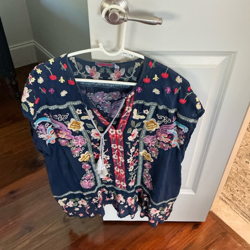 Johnny Was Blue Graphic Embellished Blouse